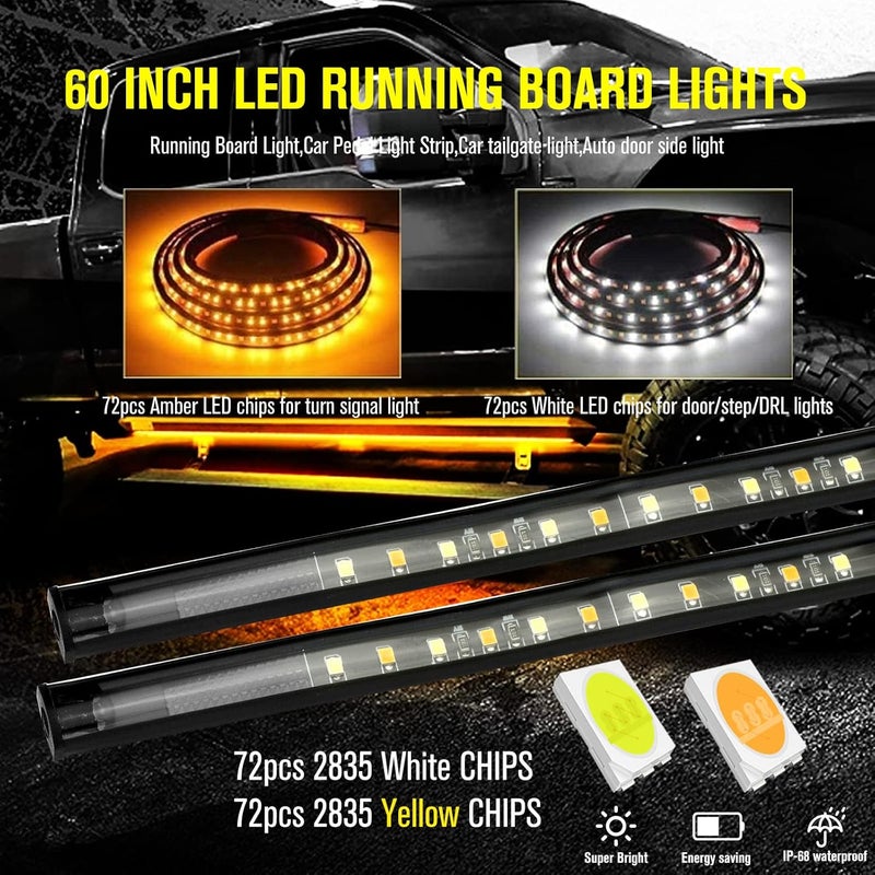 YEORO 2pcs 59" Truck LED Strip Lights - 3-in-1 Amber Turn Signal & Side Marker Lights, Waterproof & Flexible for Truck Pickup Car SUVs Van Camper - Image 2